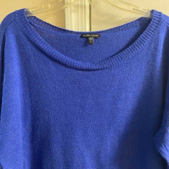 Eileen Fisher Vibrant Blue Scoop Neck Sweater merino wool XL - Picture 3 of 7